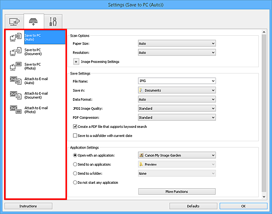figure: Settings dialog box